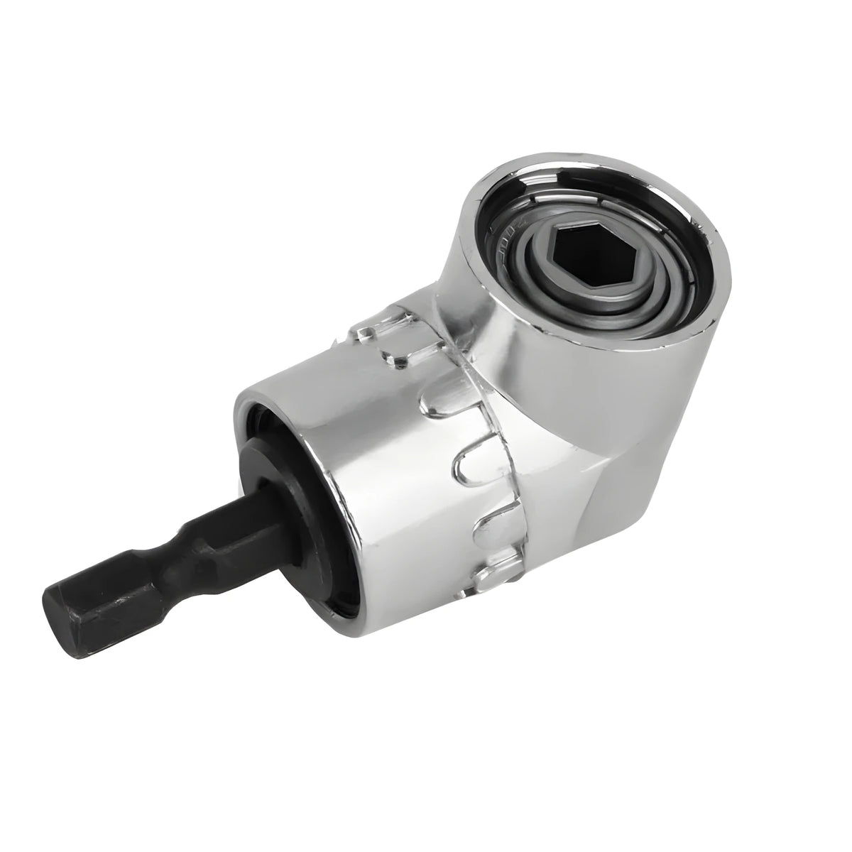 Flexible shaft adaptor for electric drills with 105-degree turning head on a chrome vanadium steel shaft.