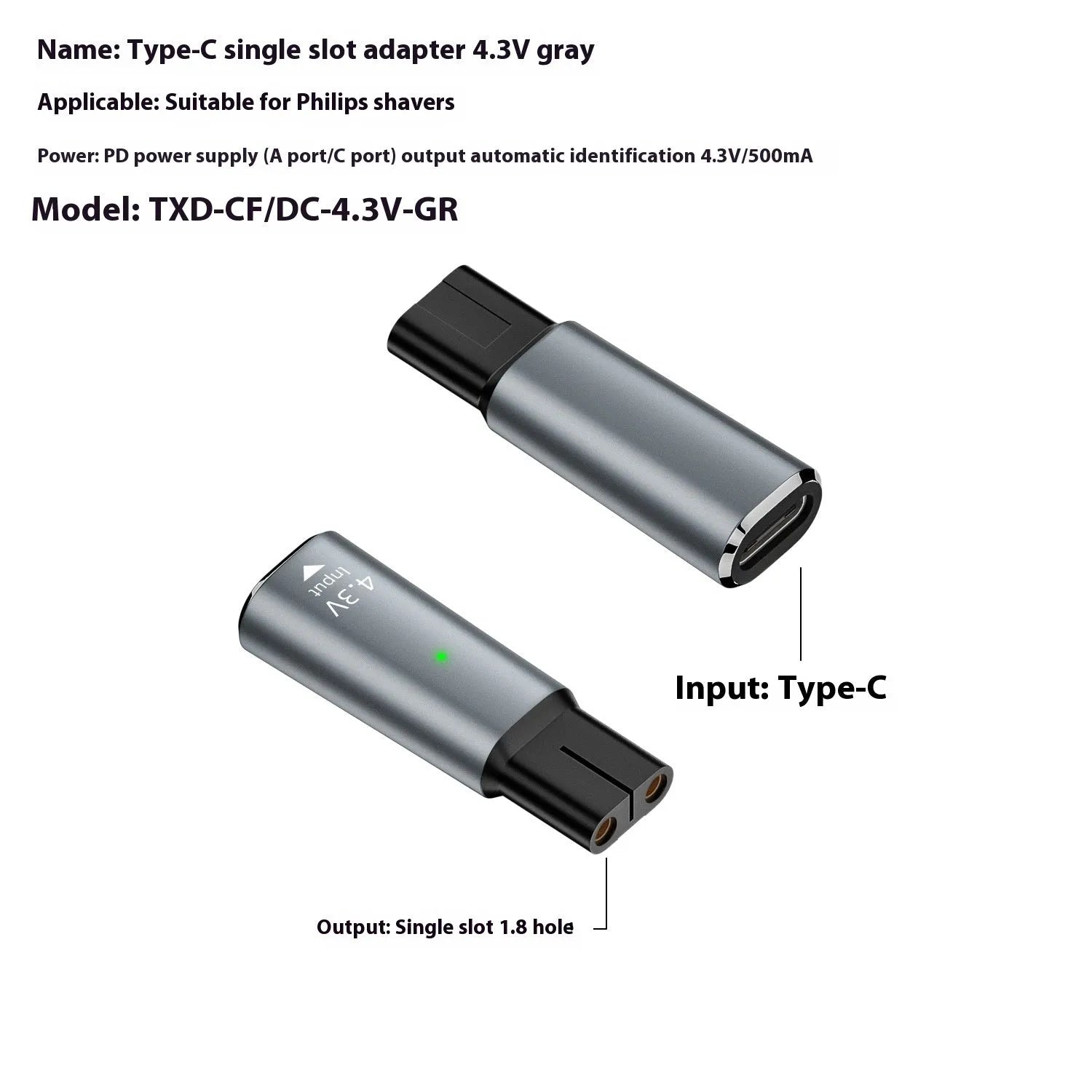 Black USB-C charging adapter for electric shavers with aluminum alloy construction