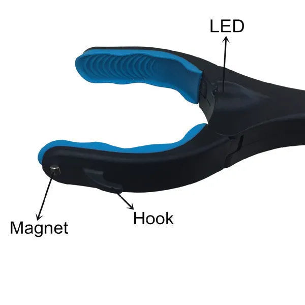 Blue foldable portable pickup stick extended to 83.5 cm with TPR grips