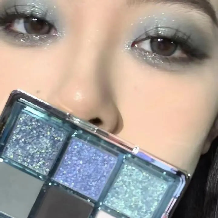 MUGELEEN 08 low saturation blue smoky eye shadow palette with nine matte shimmer colours