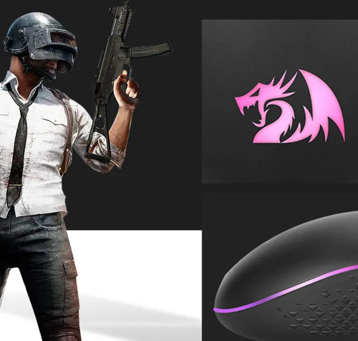 Black wired gaming mouse with 5000 DPI sensor, 9 buttons, USB cable and four-way scroll wheel for desktop PC