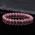 Women's adjustable bracelet with strawberry quartz beads in 6mm, 8mm, and 10mm sizes.