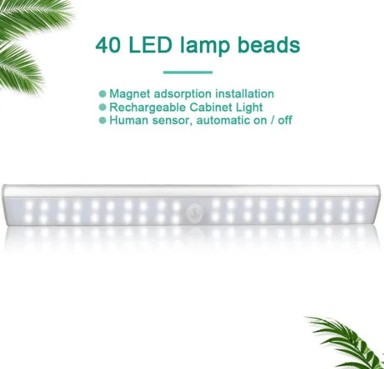 Rechargeable waterproof LED motion sensor light strip with adhesive backing