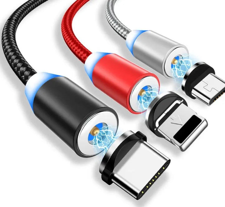 Black YBD 1m magnetic charging cable with LED light and cotton braided texture for iPhone and Android