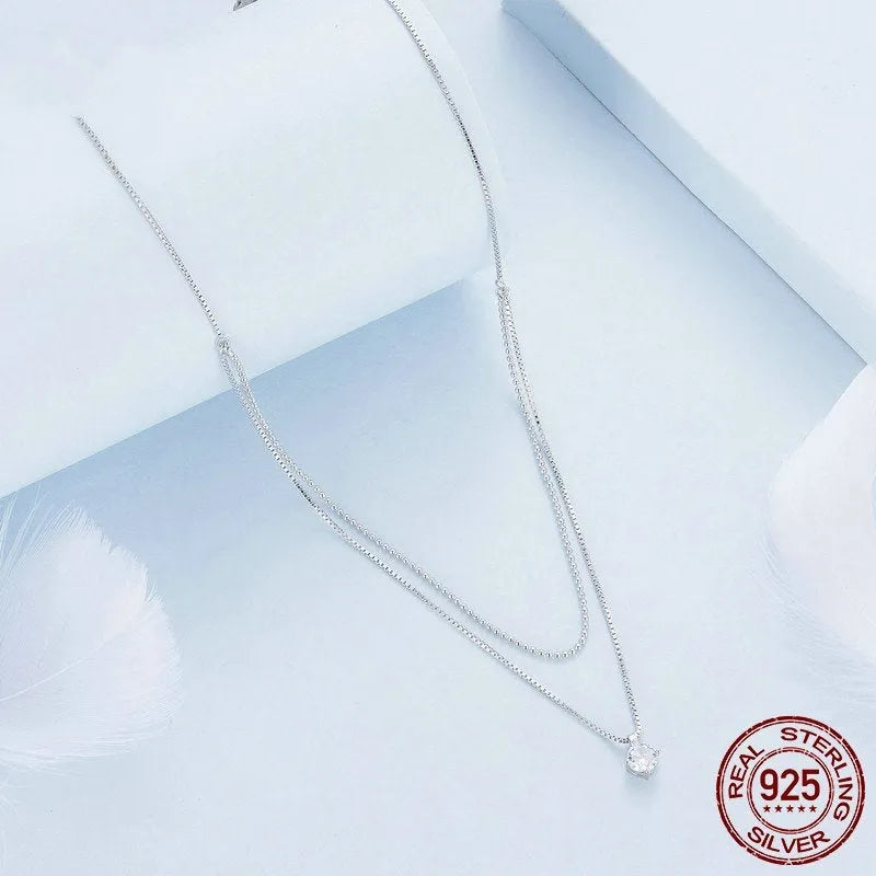 S925 sterling silver double-layer necklace with pearl chain design for women