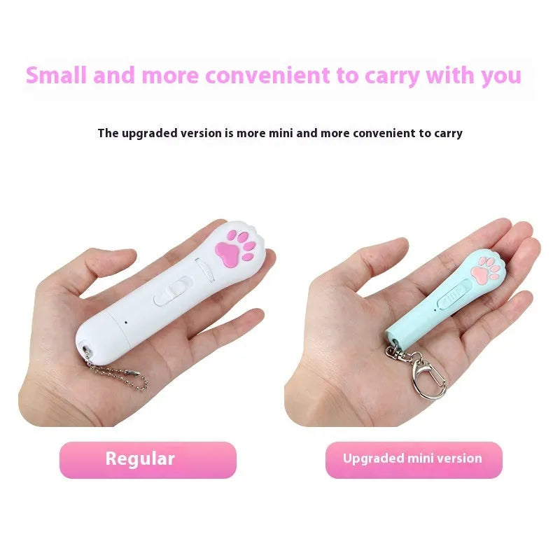 Rechargeable infrared cat laser toy with cat footprint design in blue, pink, purple or white