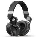 Bluedio T2 Plus on-ear Bluetooth wireless headphones in blue, shown from the side.