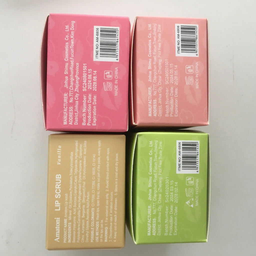 Amatoni lip scrub cream jar in fruit flavours for exfoliating and moisturising lip care