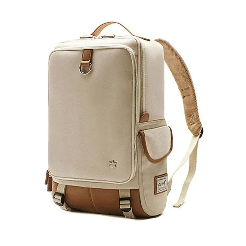 Modern army green Oxford cloth men's backpack showing large main compartment and adjustable straps.