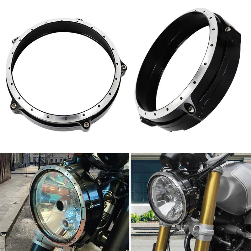 Black CNC aluminium headlight cover for BMW R Nine T Scrambler motorcycle 2014-2017 models