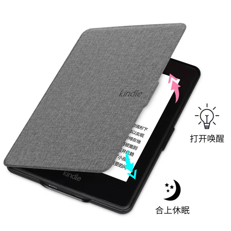 Hard plastic linen leather style protective case for Kindle Paperwhite in black with magnetic closure