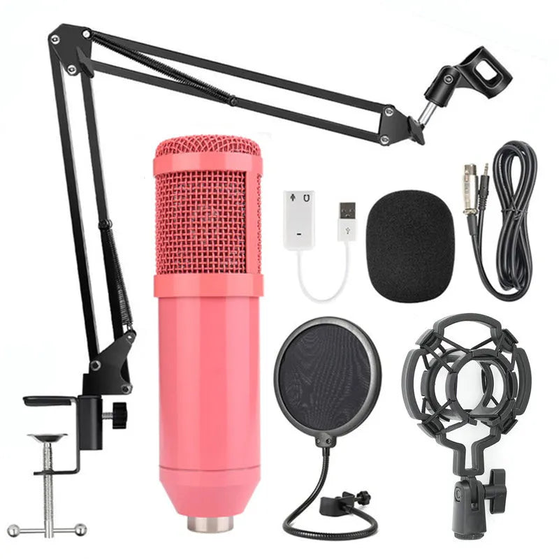BM-800 condenser microphone with stand in various colour options including black, silver, and gold