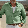 Men's long-sleeved cotton linen shirt in loose fit casual style