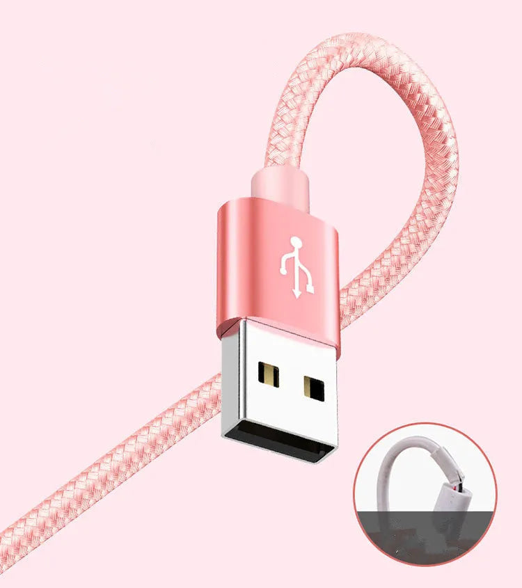 Three-in-one mobile phone charging cable in multiple colours showing 1.2 metre length and Micro USB connector