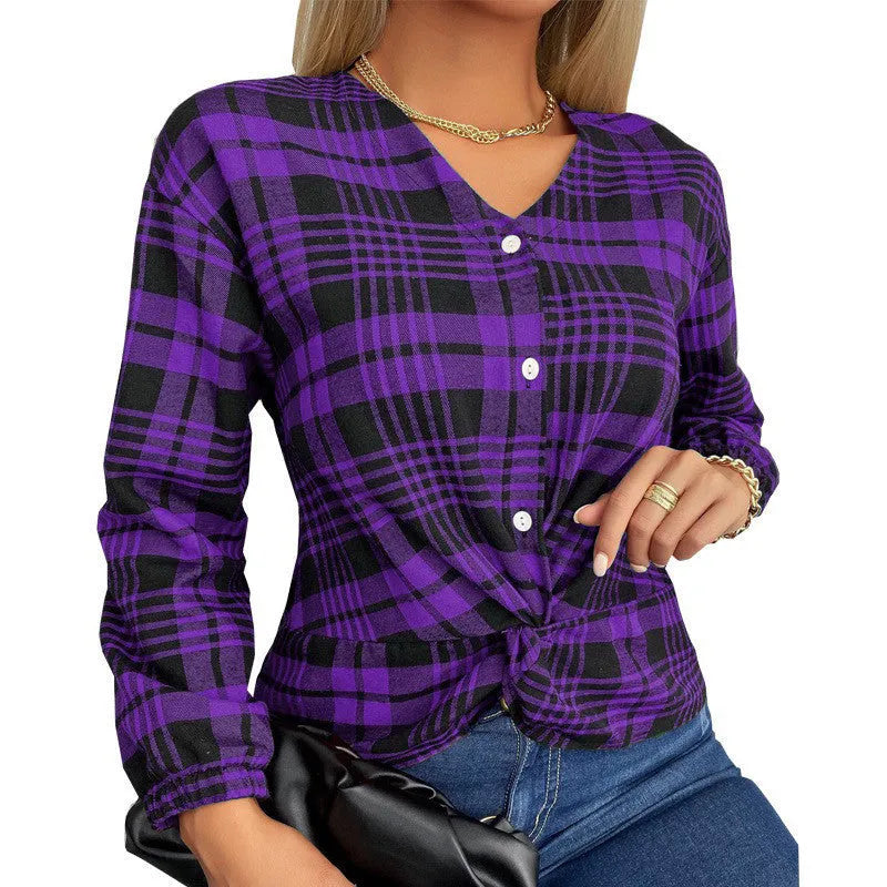 Women's loose plaid casual shirt in polyester available sizes S-3XL colours grey purple red