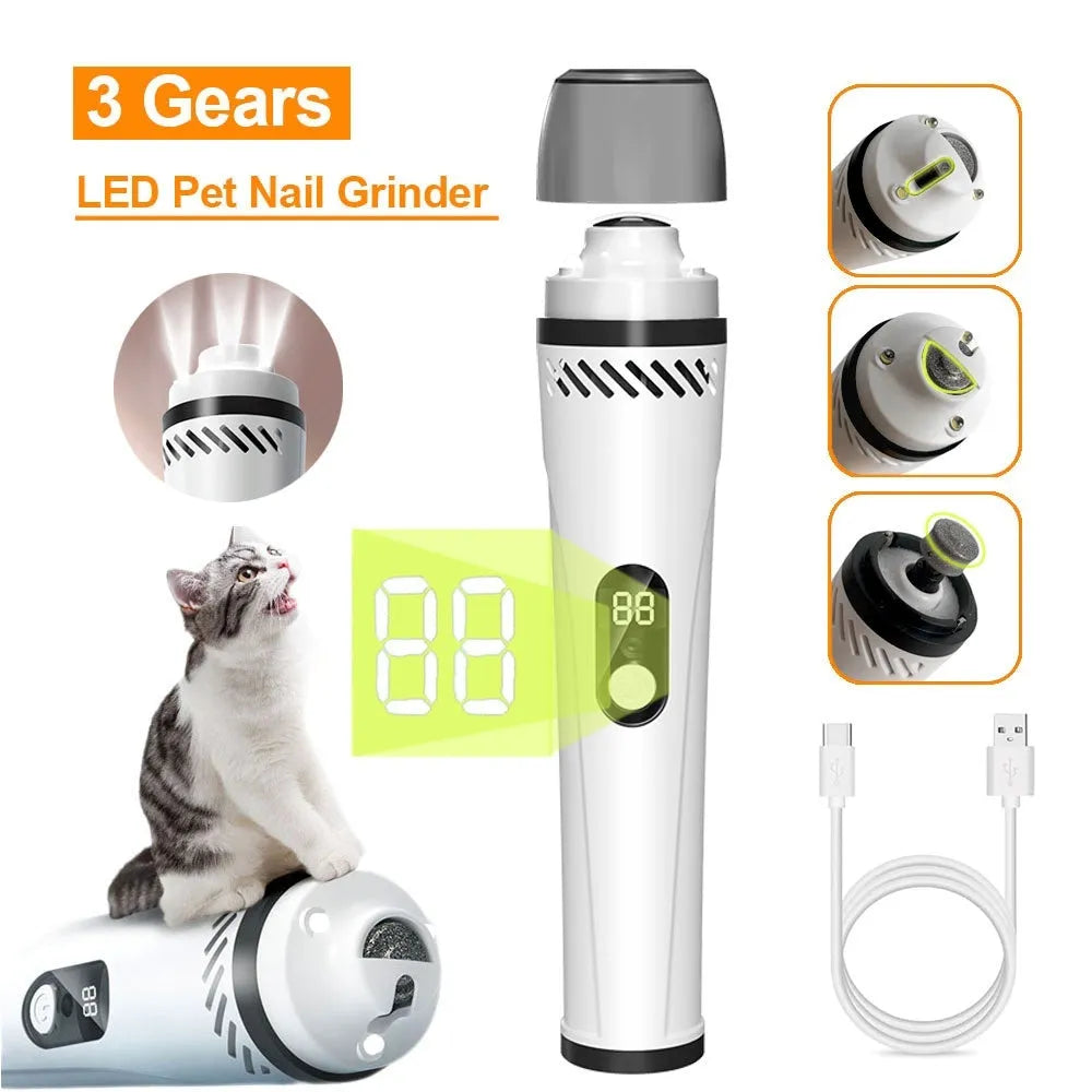 Automatic electric dog nail grinder with LED indicators and dust collection chamber