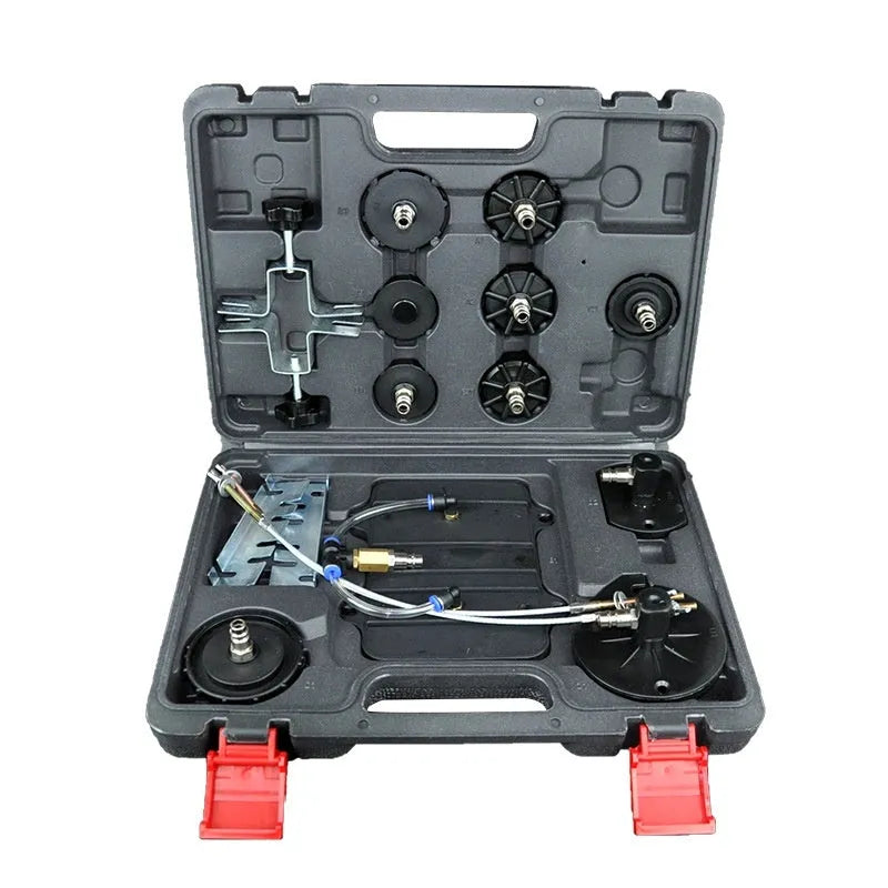Pneumatic brake fluid replacement machine with pressure gauge and transparent drain pipes
