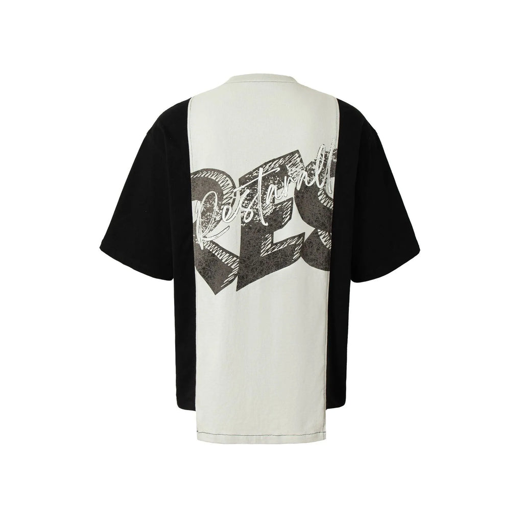 Black and white deconstruction print loose fit cotton blend t-shirt for teenagers