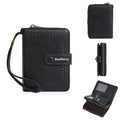Women's compact zipper coin purse in PU leather with integrated card wallet showing anti-theft closure