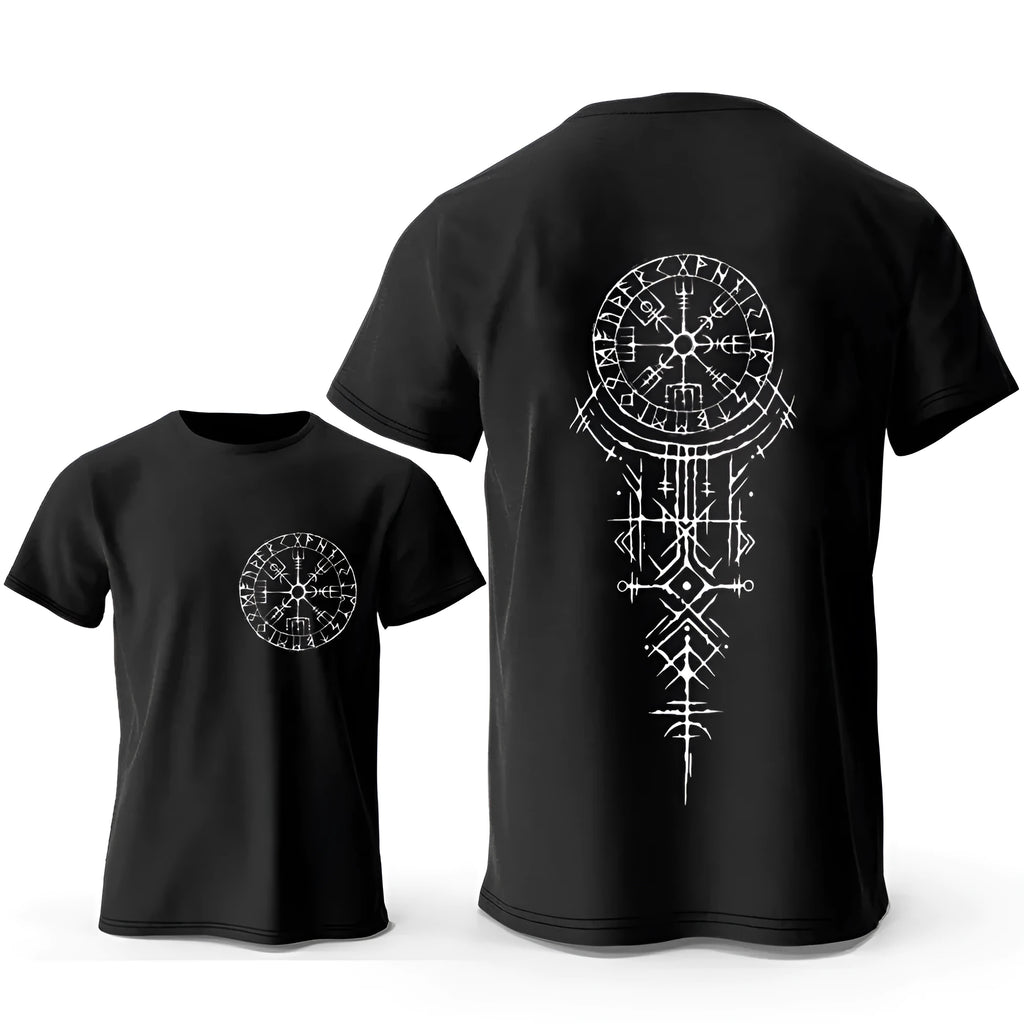 Men's pure cotton t-shirt with Viking Rune Compass heat transfer graphic in various sizes