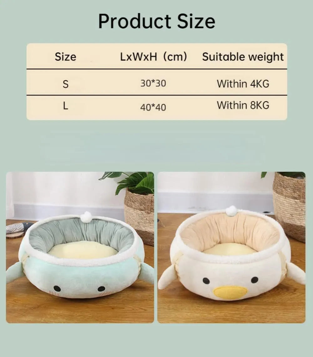 Green chick-shaped cat bed shown both hanging as a hammock and lying flat on the floor.