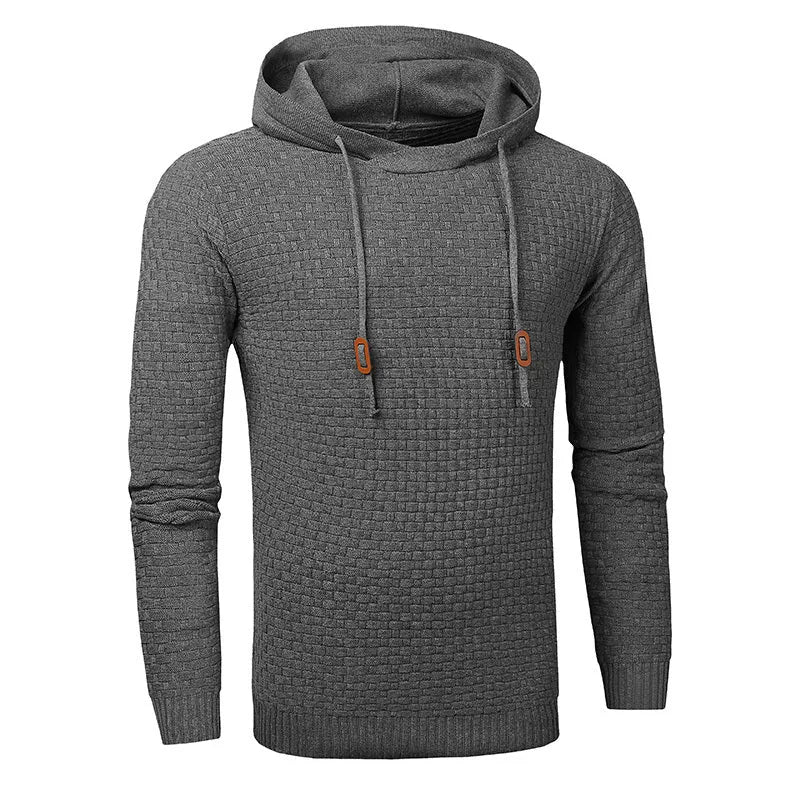 Men's cotton polyester blend hooded sweatshirt shown in one of nine available colours.
