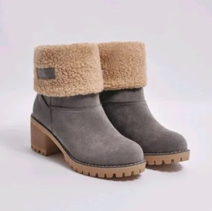 Women's mid-calf suede platform boots with a thick low heel in five colour options.