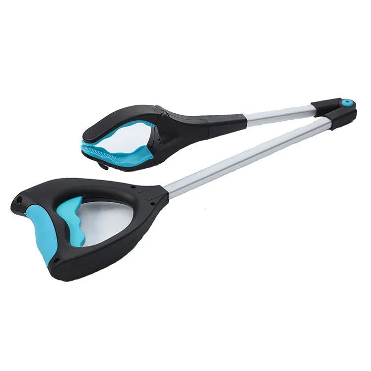 Blue foldable portable pickup stick extended to 83.5 cm with TPR grips