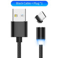 Black YBD 1m magnetic charging cable with LED light and cotton braided texture for iPhone and Android