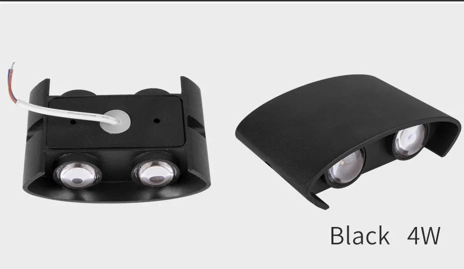LED wall lamp with aluminium shell, white or black body, 2W 4W or 6W, warm or cold white light, 60 degree beam angle.