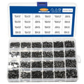 Black laptop machine screws with cross slot countersunk heads, 1.4mm diameter, in a box.