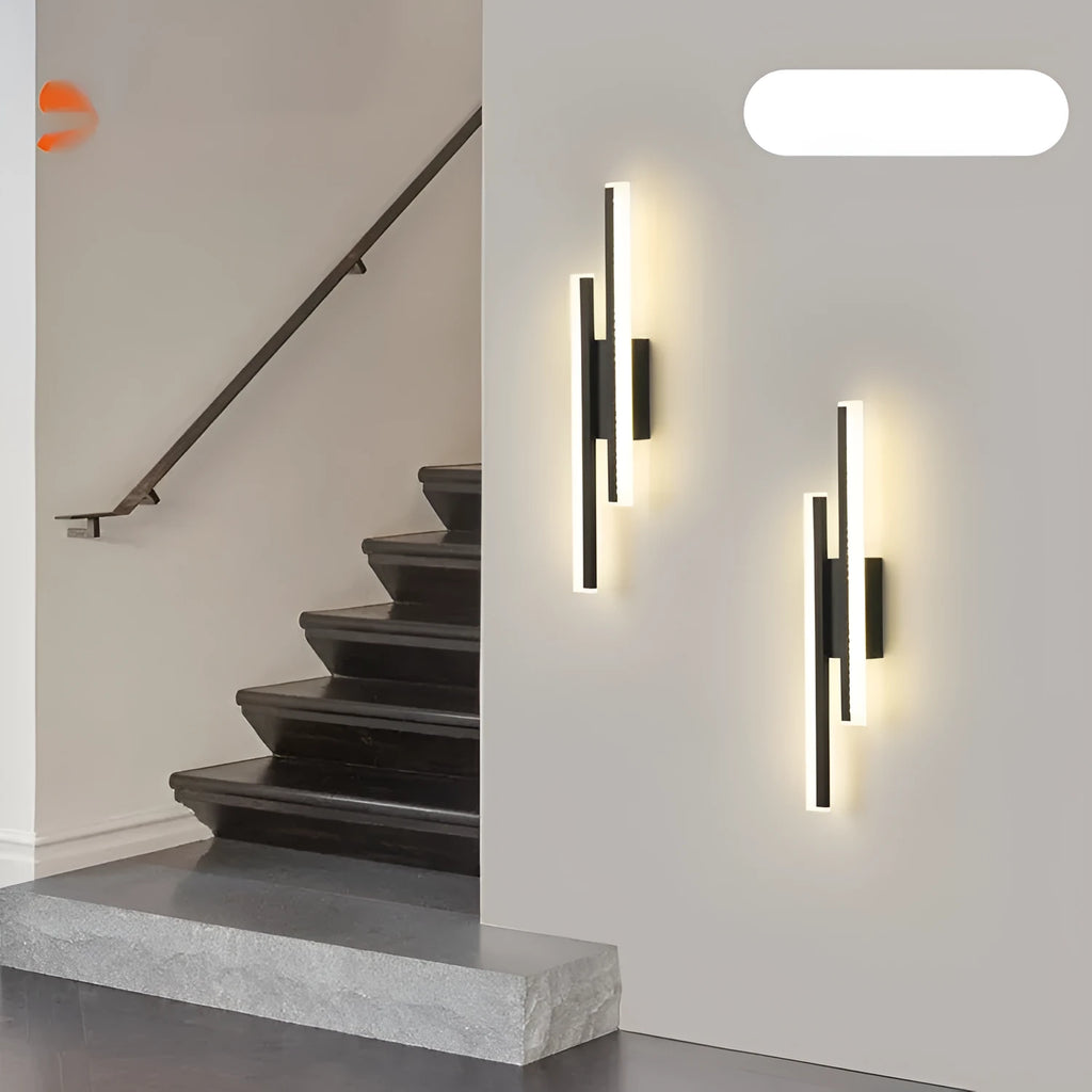 Gold-accented modern double line wall lamp with adjustable light colour, 500mm long.
