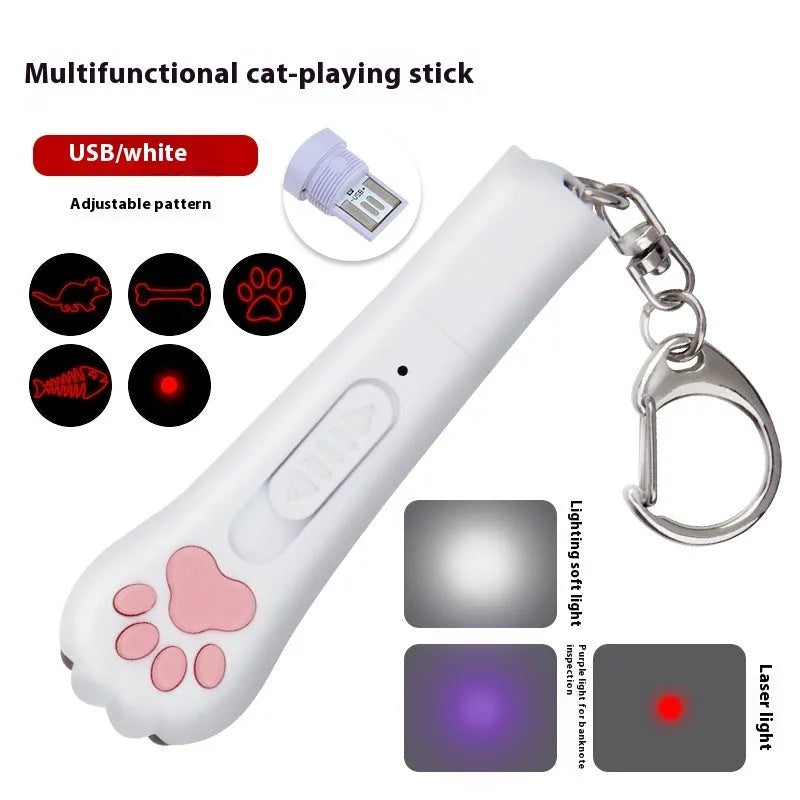 Rechargeable infrared cat laser toy with cat footprint design in blue, pink, purple or white