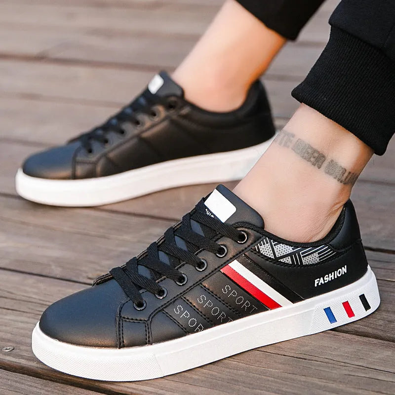 Sports shoes in black, grey, or white colours showing size options 39-44 with foot length measurements