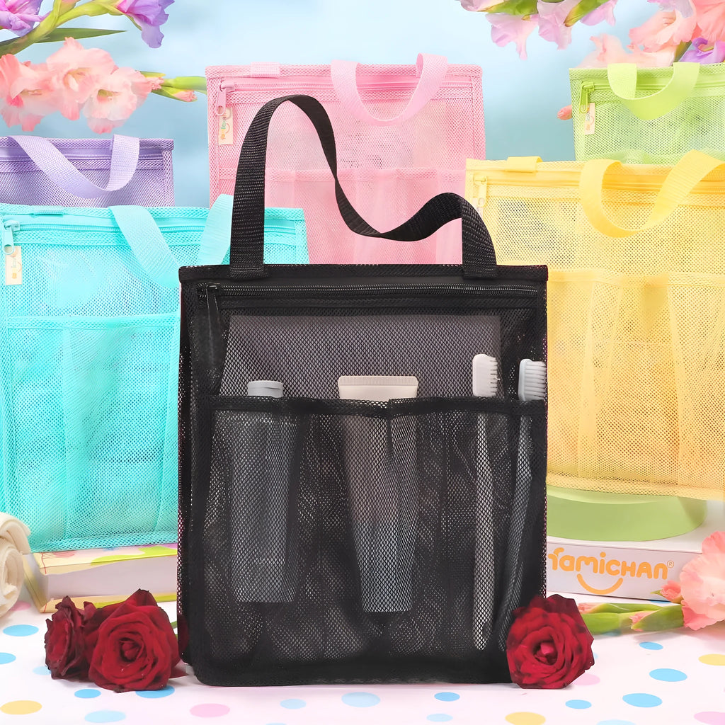 Large black swimming gym bag with separate wet and dry compartments and a mesh pocket.