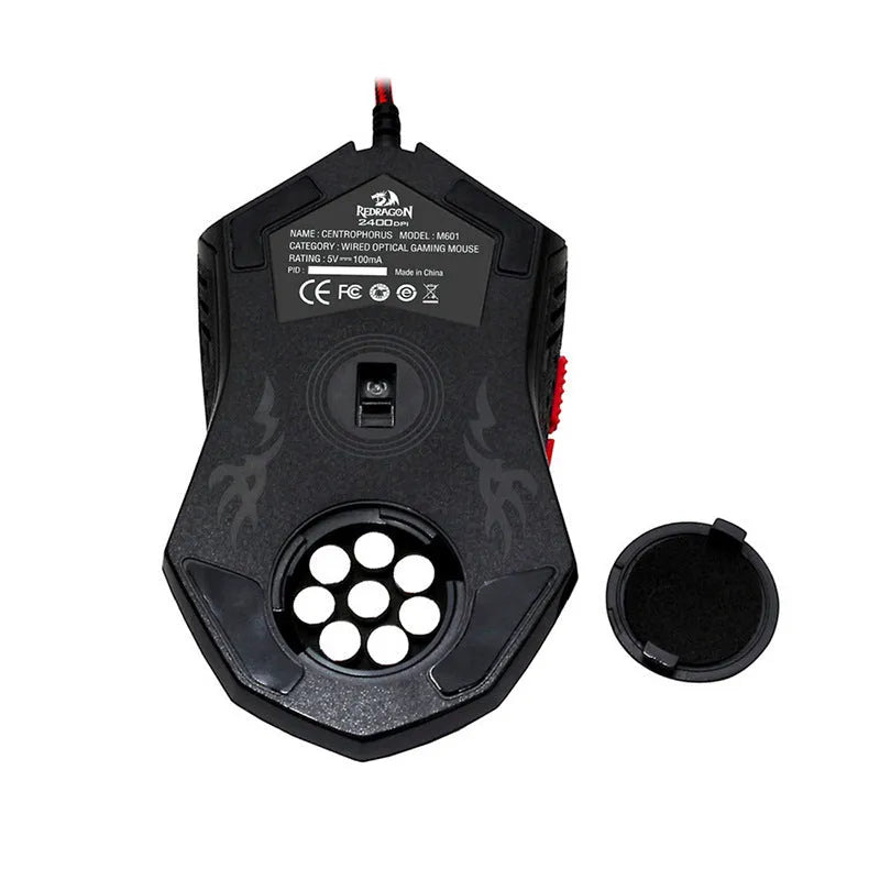 Black and red ergonomic USB wired gaming mouse with six buttons on a 1.8m cable.