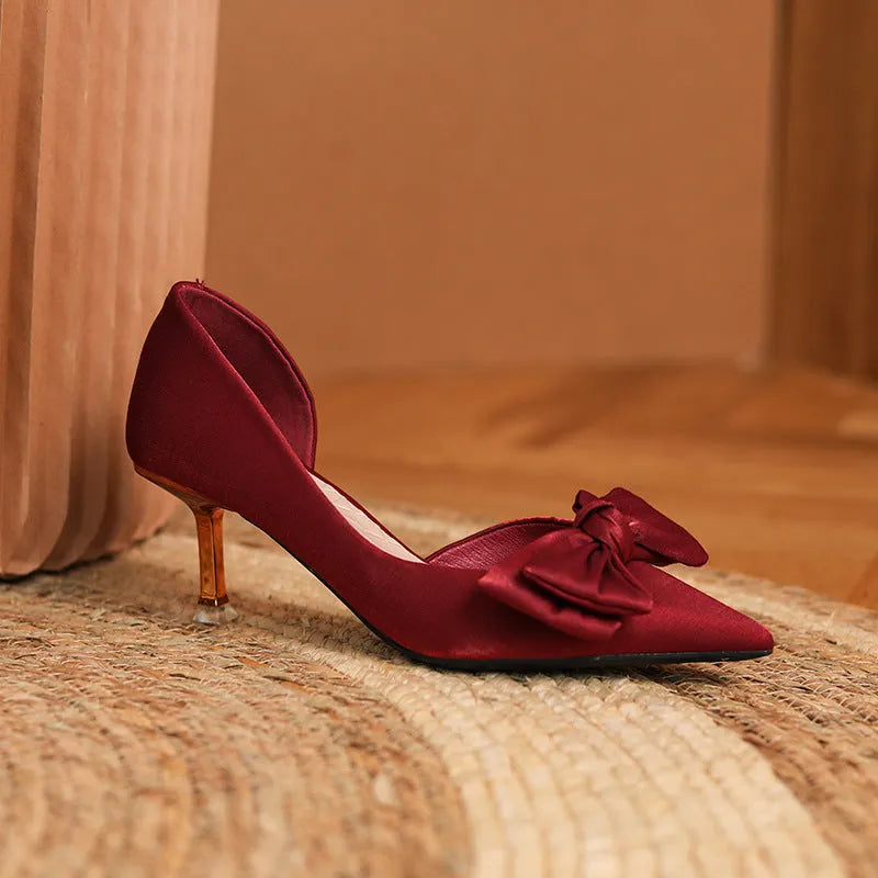 Women's solid colour microfiber high heels in apricot or wine red, sizes 34 to 39, one pair