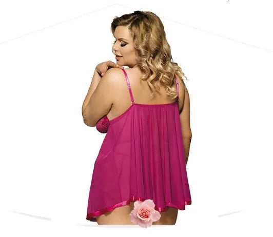 Women's purple lace sleepdress with mesh panels in 6XL size showing seamless construction