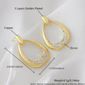 Women's yellow gold geometric drop earrings with zircon detailing, measuring 2.6cm by 1.7cm
