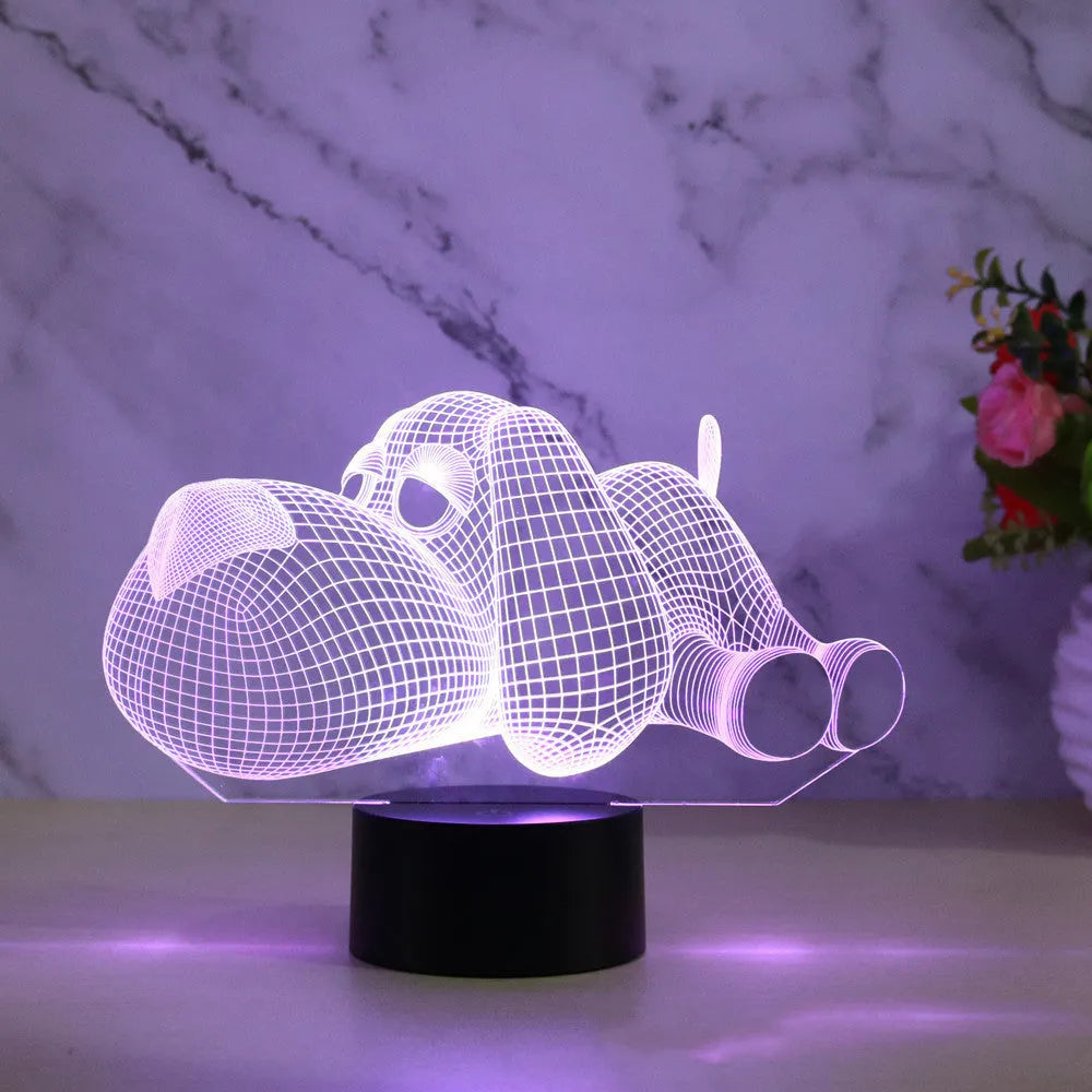 Doggo Desktop Lamp showing 3D illusion effect with multiple colour options