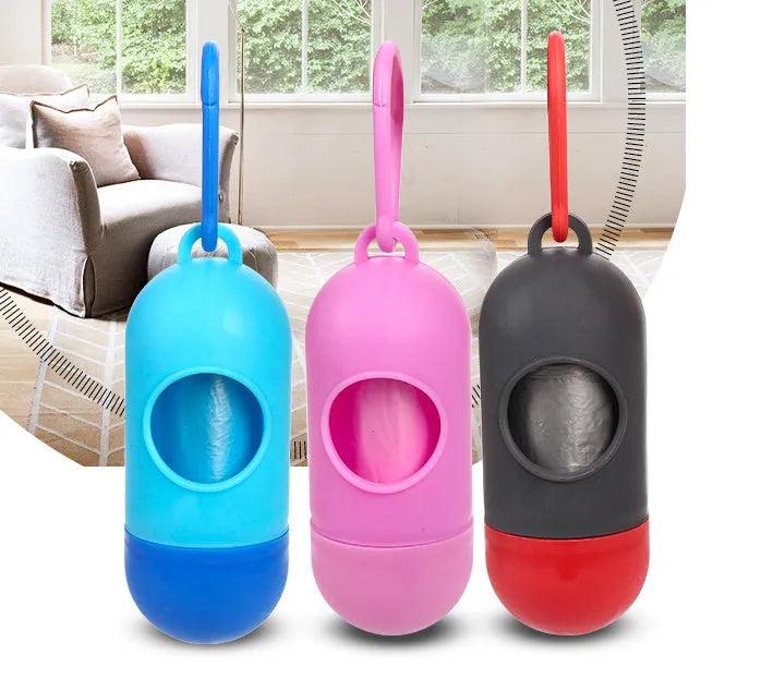 Roll of coloured dog waste disposal bags showing 22.5x30cm size and variety of colours