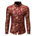 Men's casual long-sleeve cardigan shirt with lapel and digital print, available in multiple colours.
