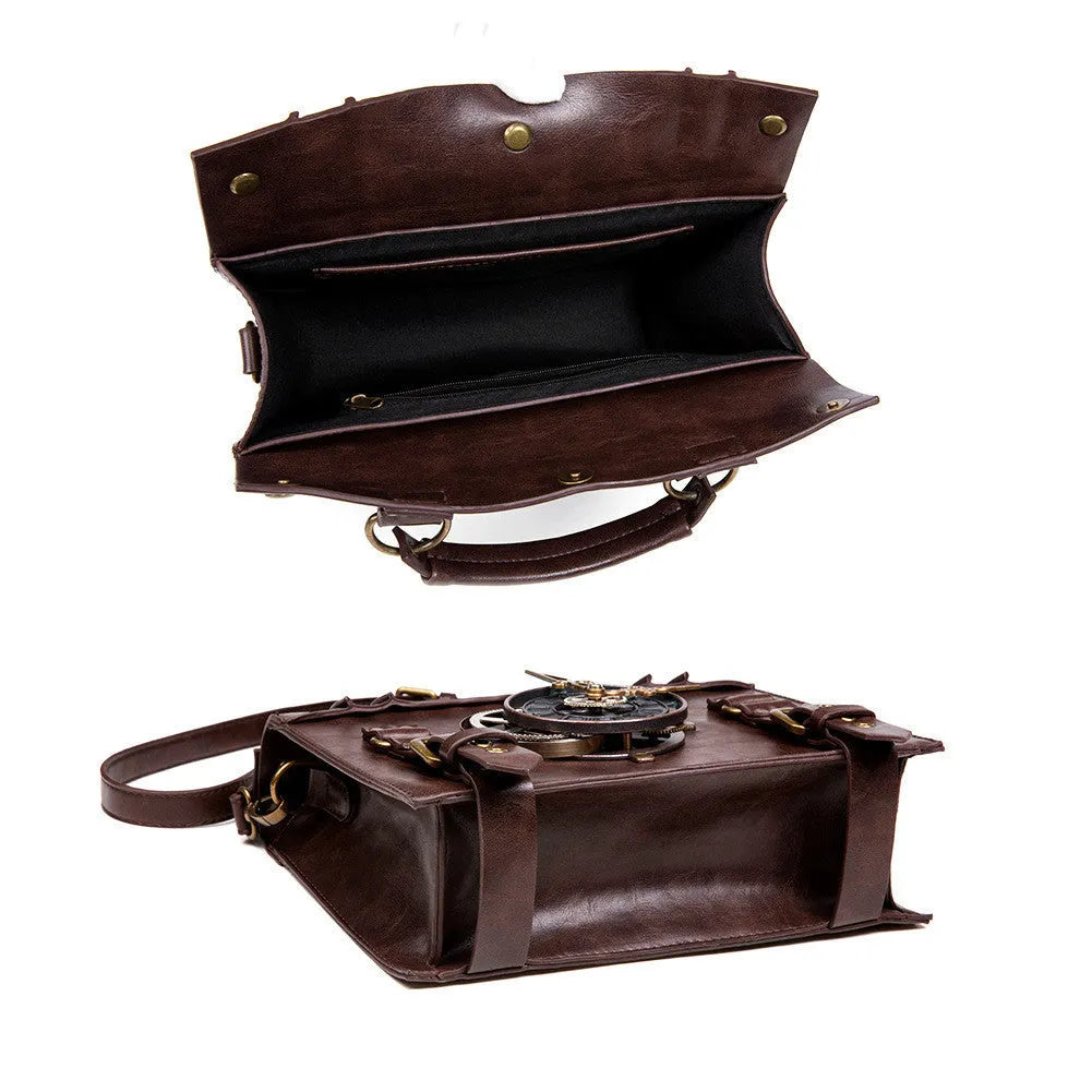 Bronze steampunk industrial retro shoulder bag with metal accents and square pillow shape