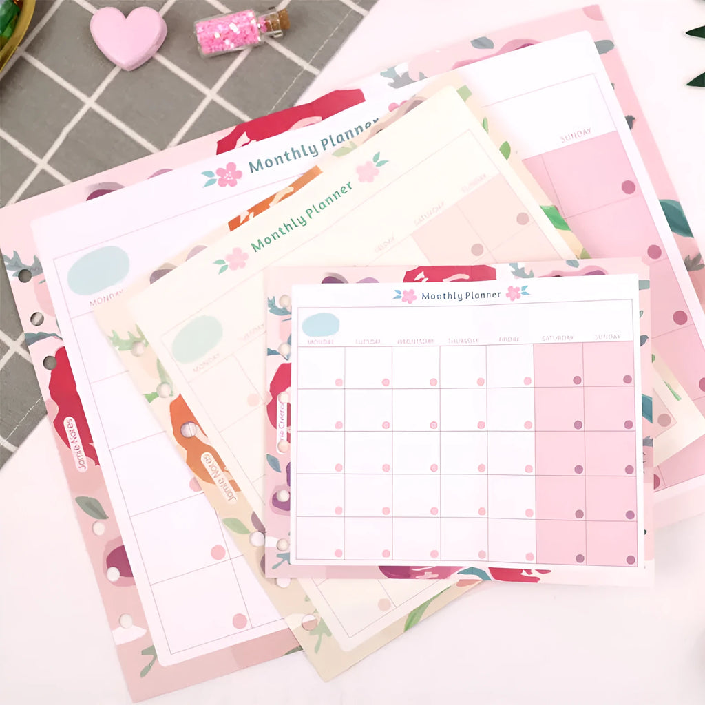 Handbook loose-leaf refills showing A5, A6, A7 sizes with planner layouts