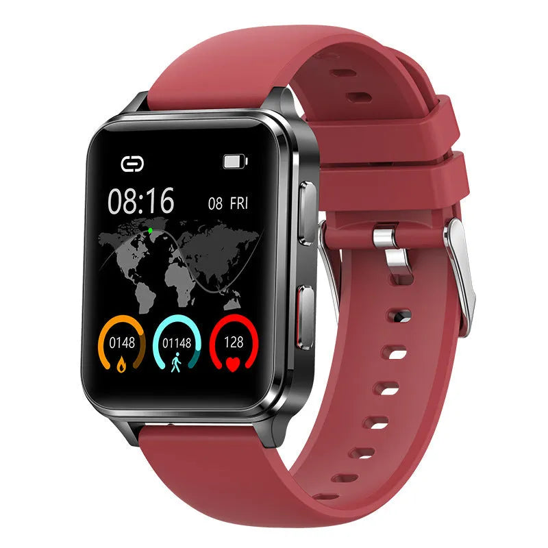 Multi-sport watch with 1.70 inch tempered glass screen and silicone strap in blue, black, red or leather options