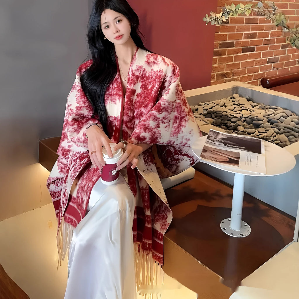 Women's polyester scarf cape with tassel detailing in casual shawl style