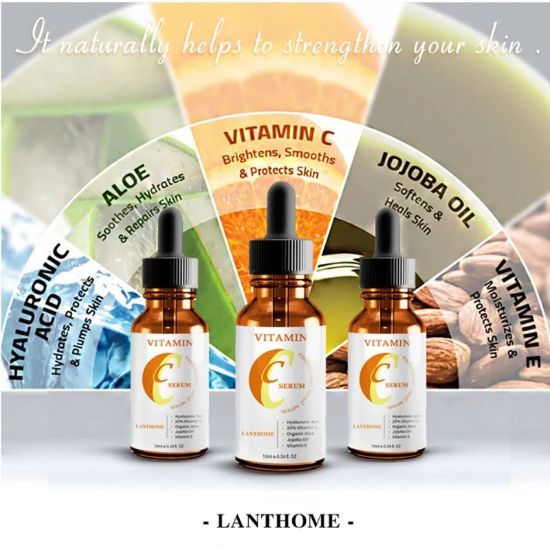 10ml bottle of Vitamin C and Hyaluronic Acid facial serum for brightening and anti-aging