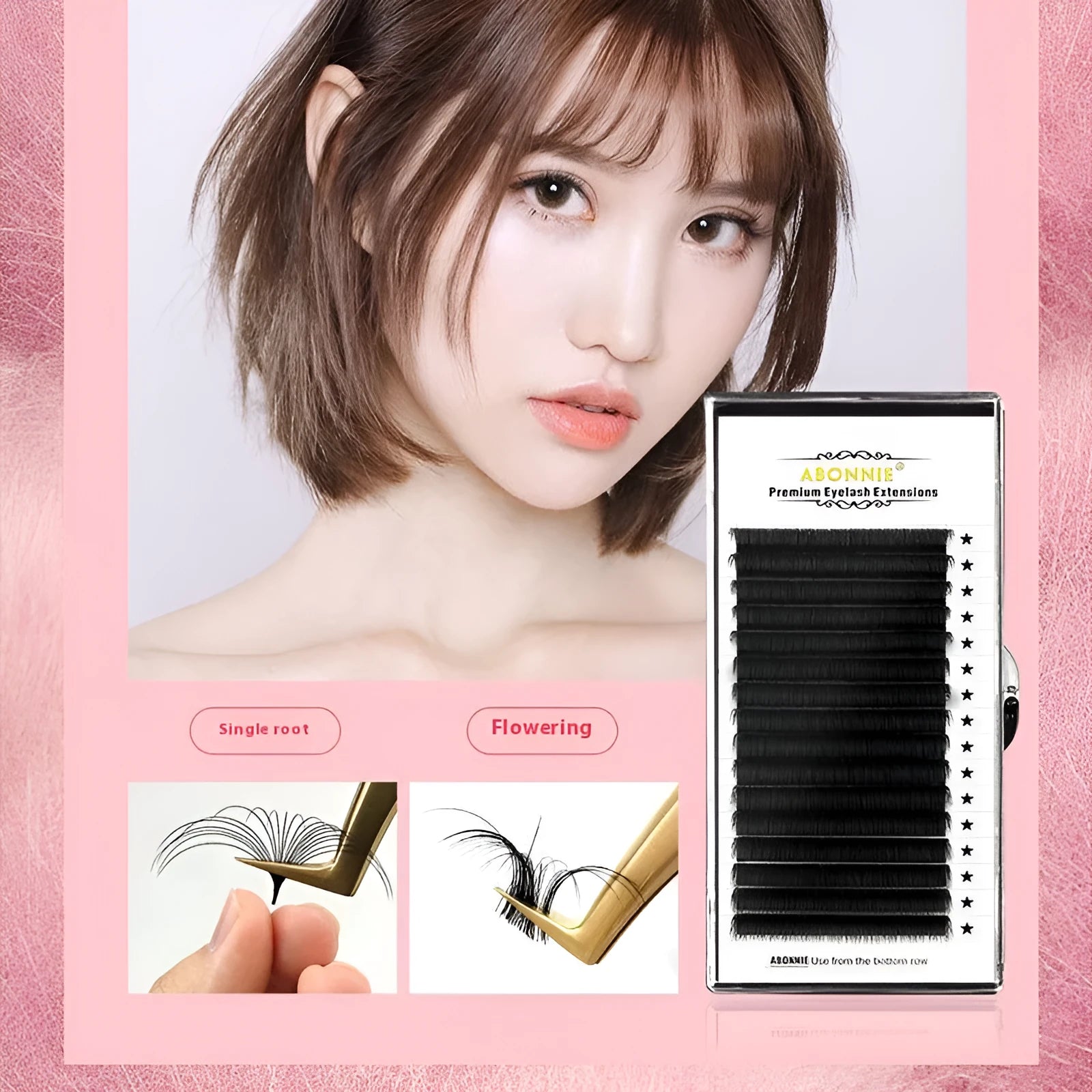 16-row false eyelashes with dense mink hair strands showing length options from 8mm to 18mm