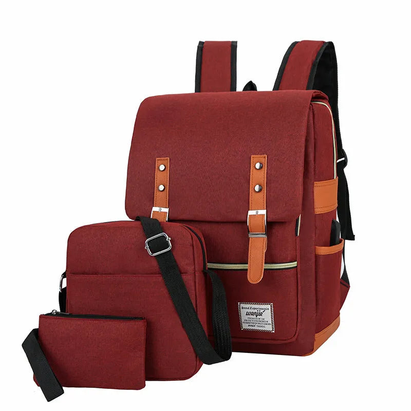 Three-piece business backpack in Oxford cloth with curved shoulder straps, shown in black colour