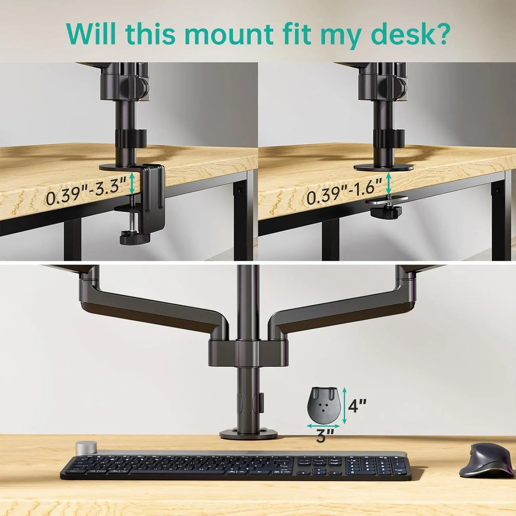 Black three-arm gas spring monitor mounting arm for 27-inch computer screens